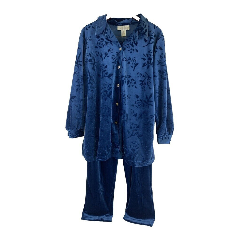 Diane Von Furstenberg The Color Authority Velour Pajama Set Blue New Women Large